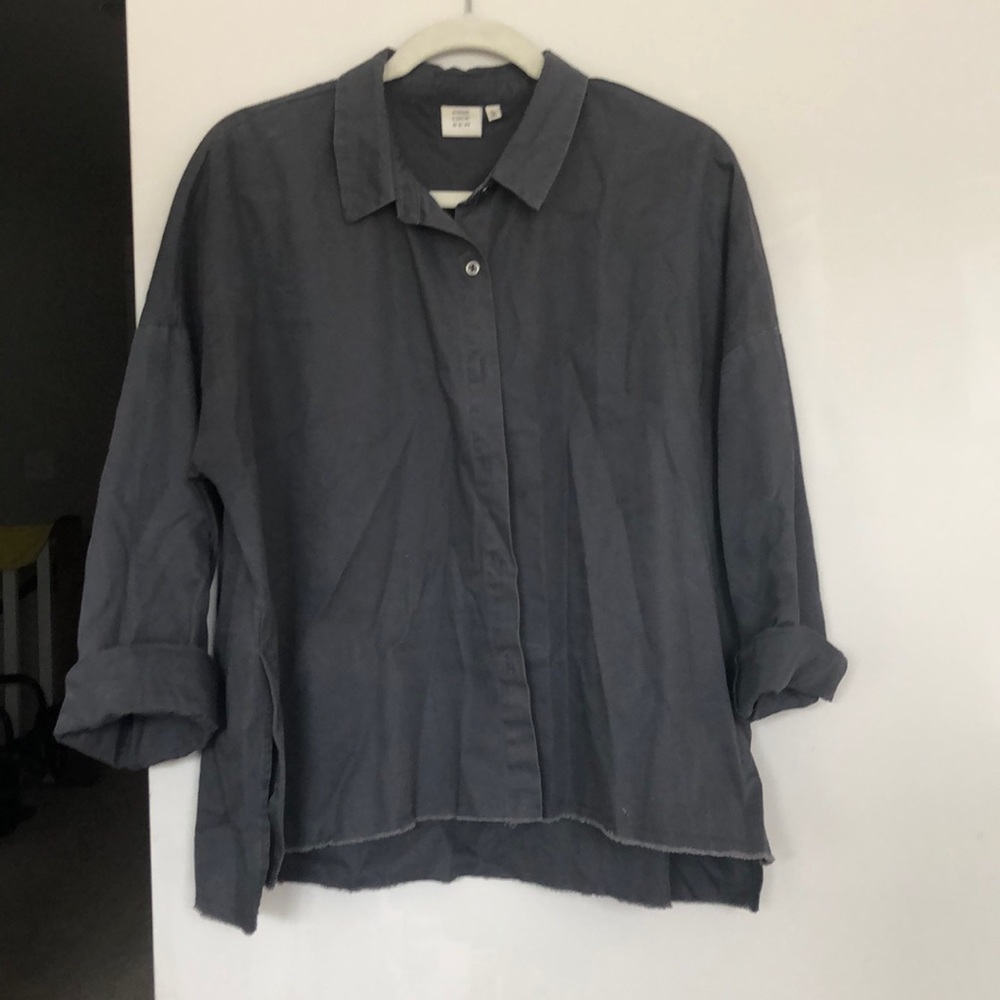 Grey button down top